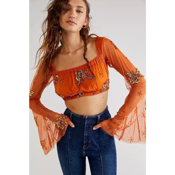 New Free People Summer Spice Top size Small in orange color - Picture 1 of 7